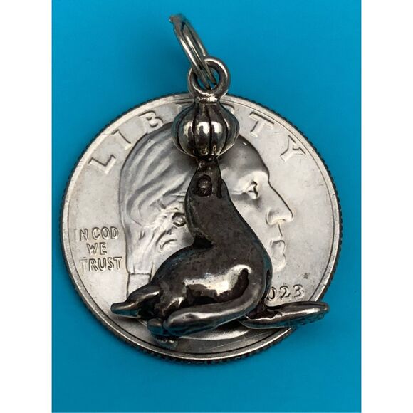 Seal with Ball Sterling Silver Jewelry Charm #sea life #circus - Picture 4 of 5